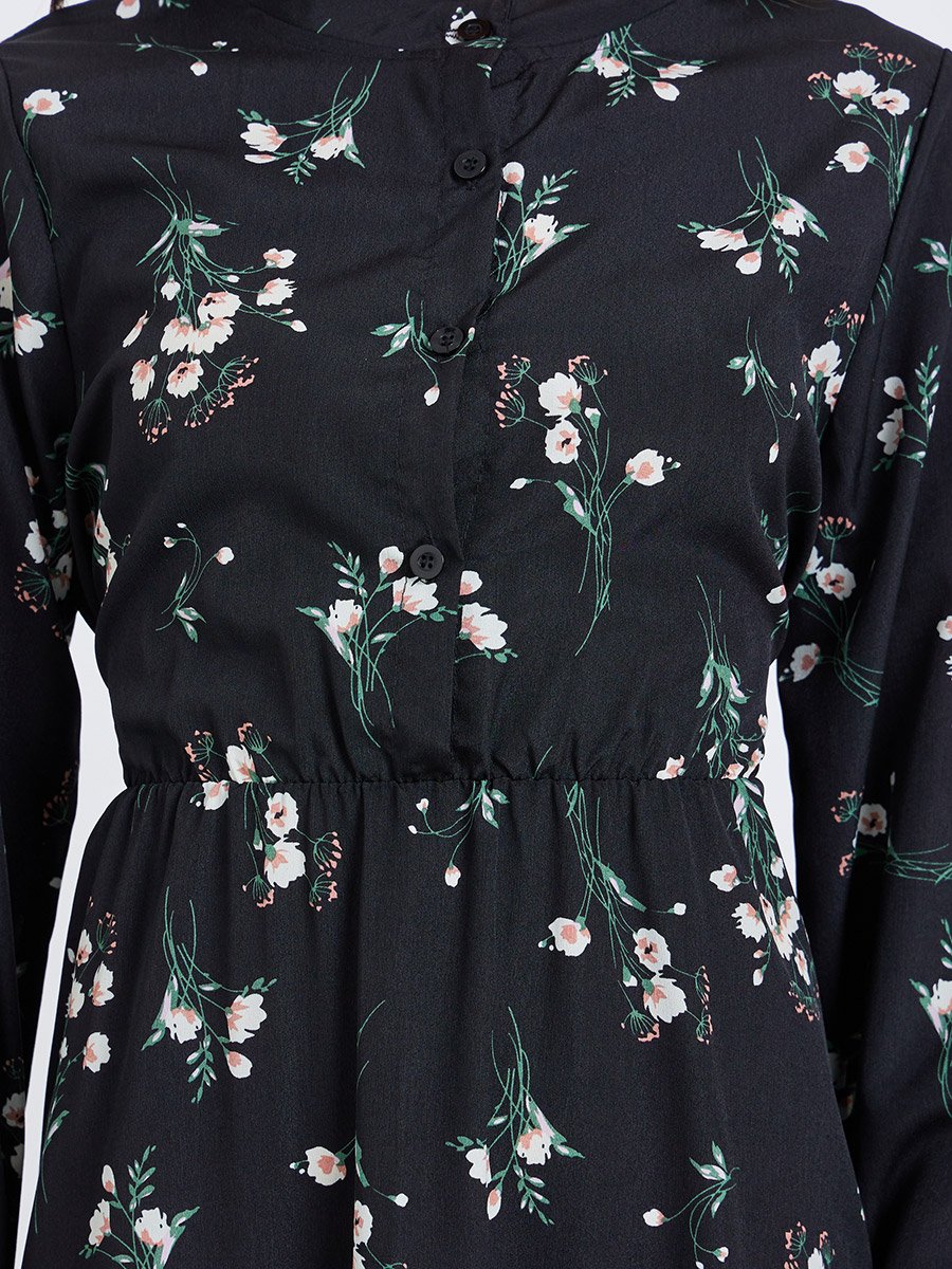Women Floral Printed Button Front Midi Dress
