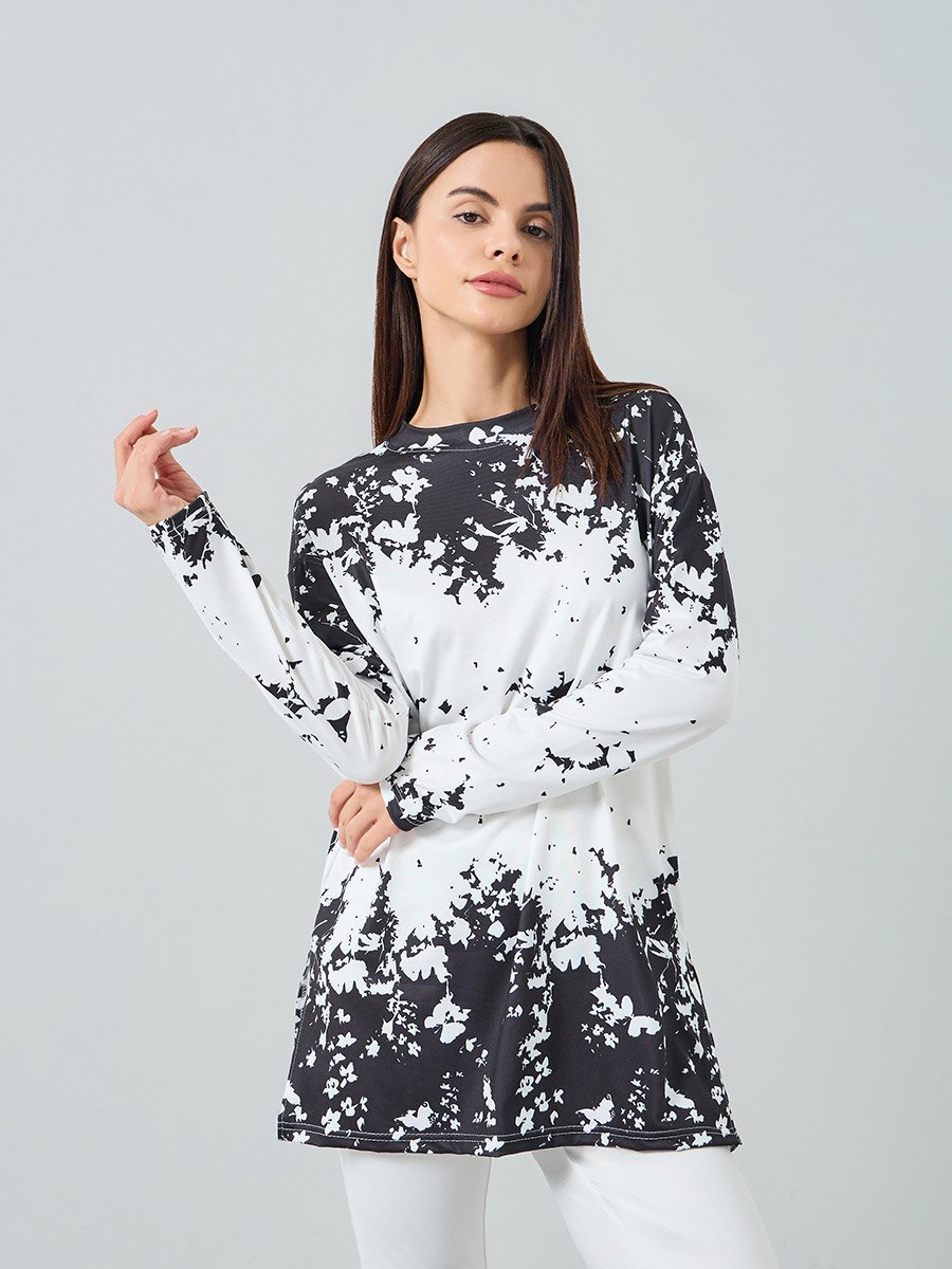 Women Printed Long Sleeve Split Hem Top and Pyjama Set