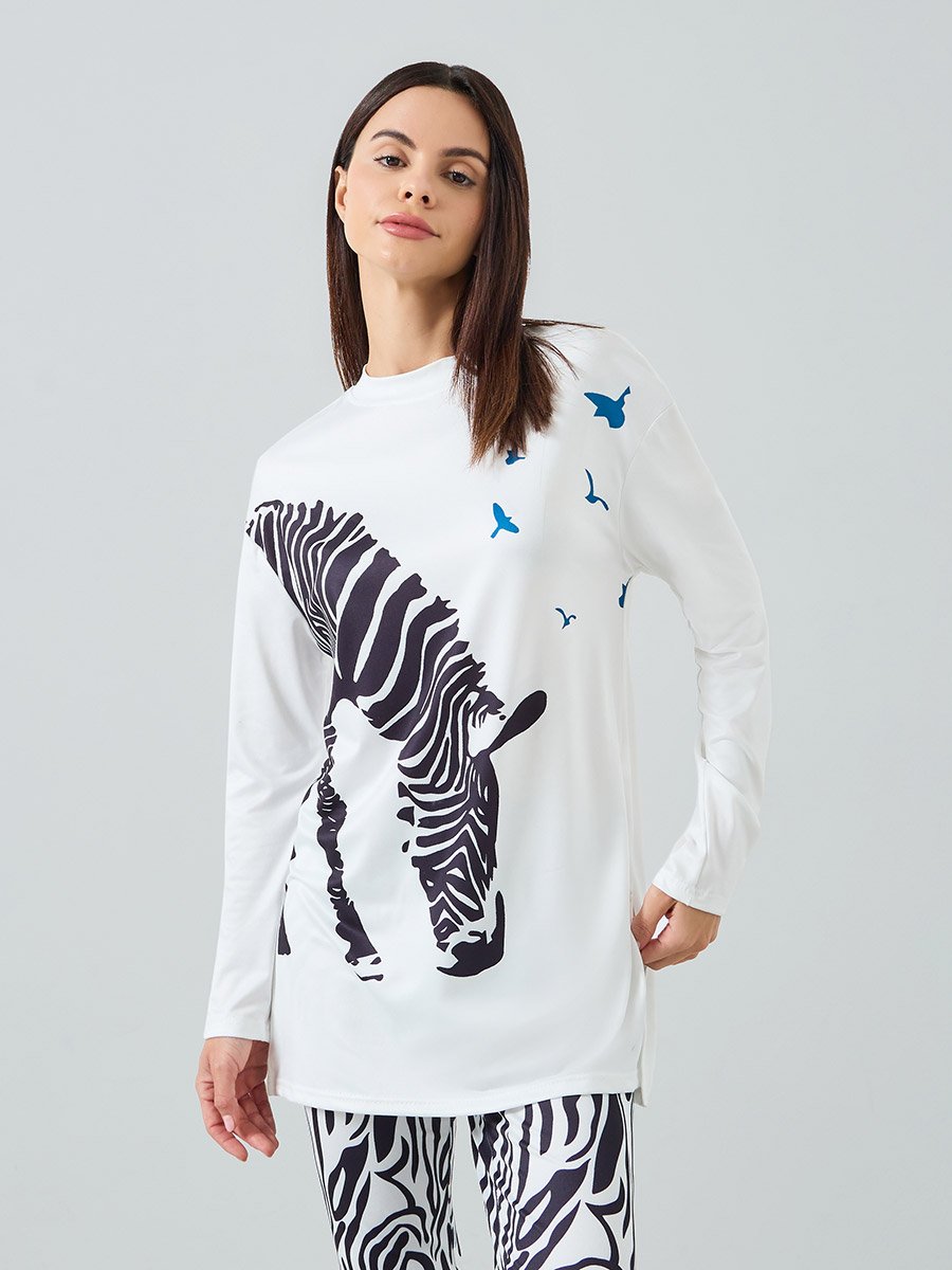 Women Zebra Graphic Printed Top and Pyjama Set
