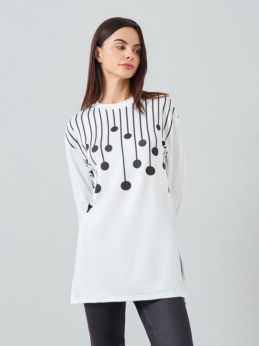 Women Graphic Printed Split Hem Top and Pyjama Set
