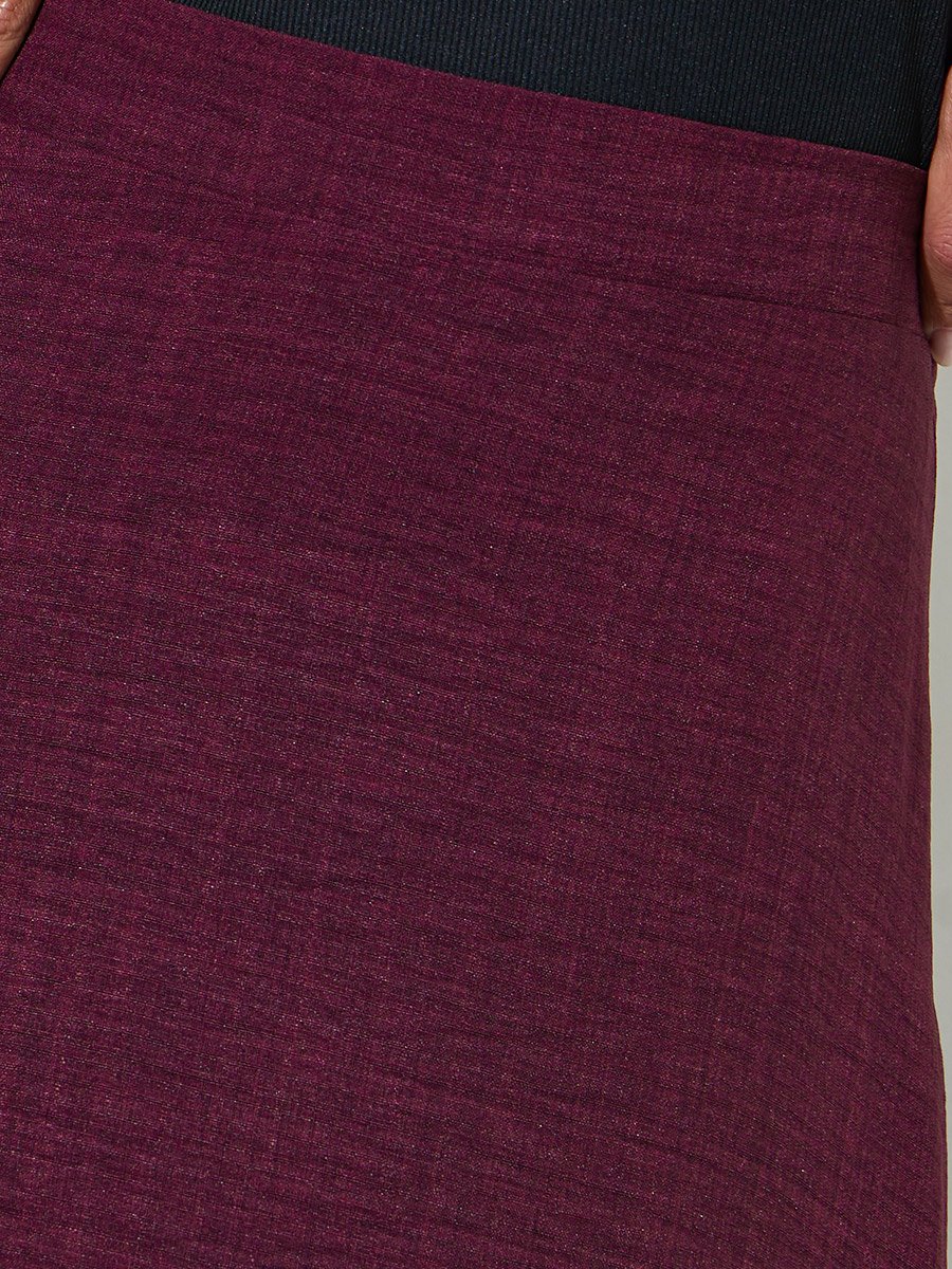 Women Burgundy A-Line Maxi Skirt with Fringe Hem