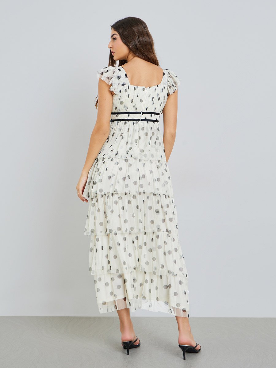 Off White Polka Dot Layered Maxi Dress