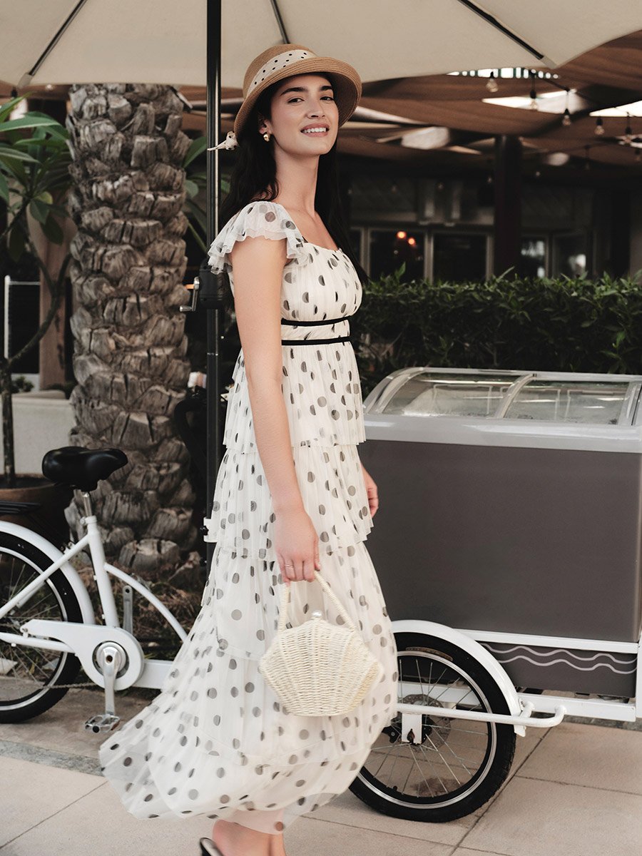 Off White Polka Dot Layered Maxi Dress