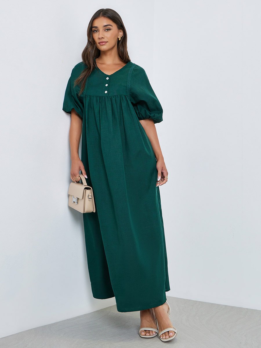 Green V Neck Maxi Dress