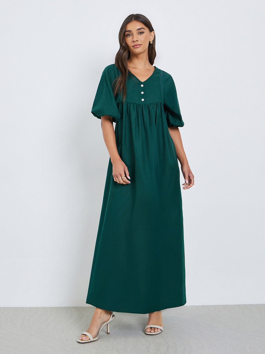 Green V Neck Maxi Dress
