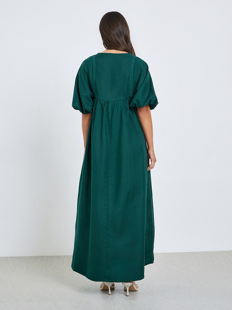 Green V Neck Maxi Dress