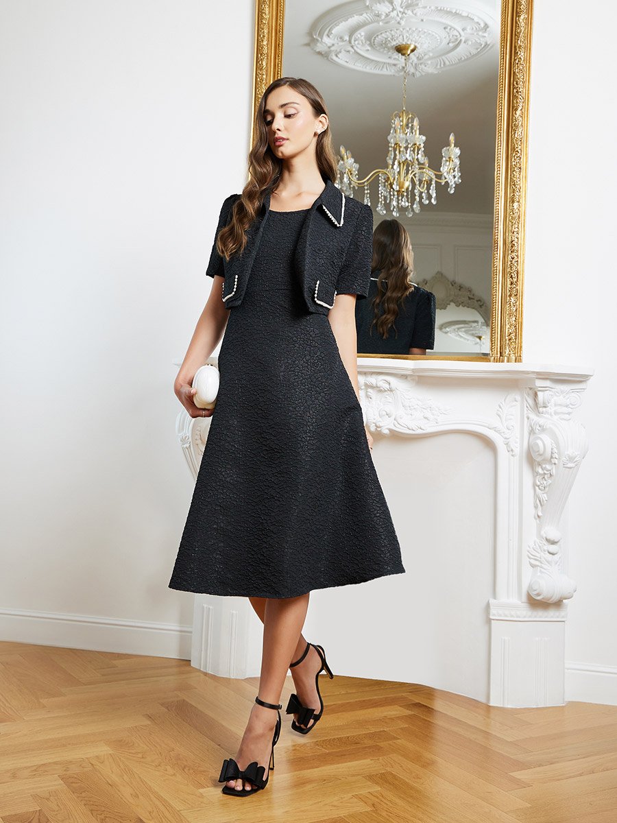 Jacquard Midi Dress and Embellished Jacket Set For Women at Bahrain | Styli