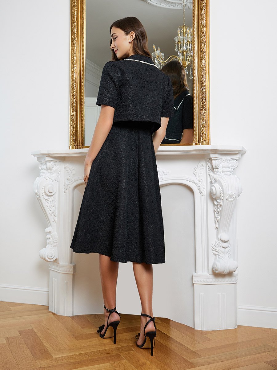 Jacquard Midi Dress and Embellished Jacket Set