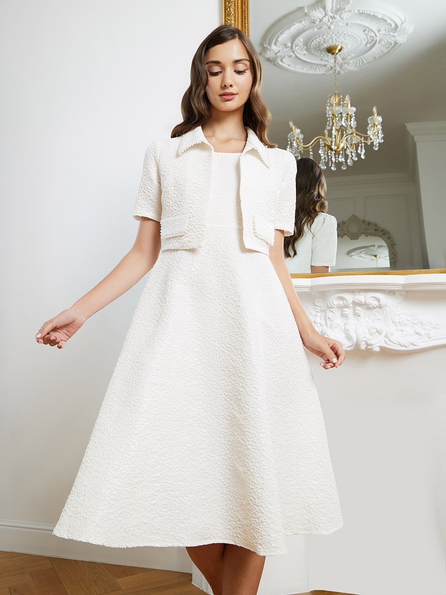 Jacquard Midi Dress and Embellished Jacket Set For Women at Saudi