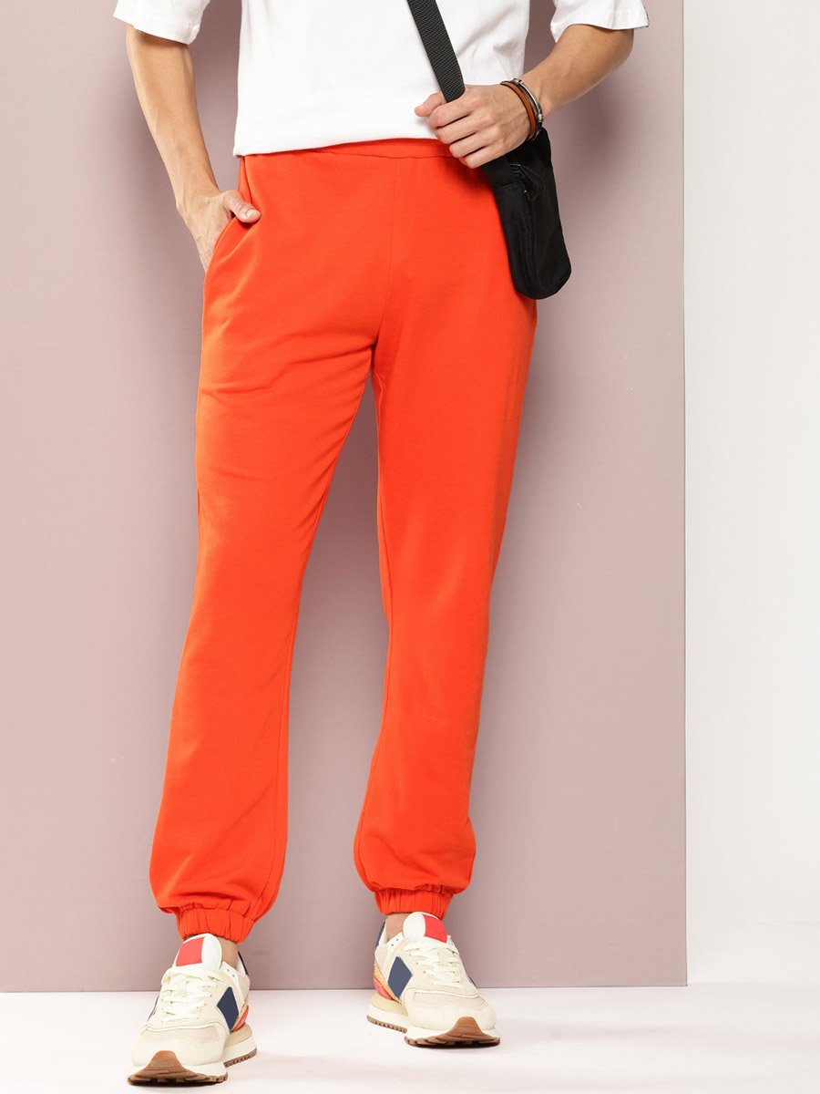 Men Orange Solid Joggers