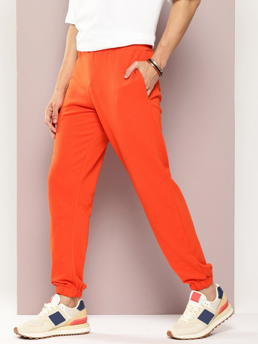 Men Orange Solid Joggers