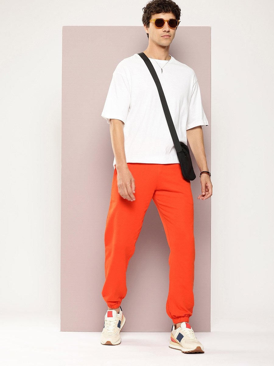 Men Orange Solid Joggers