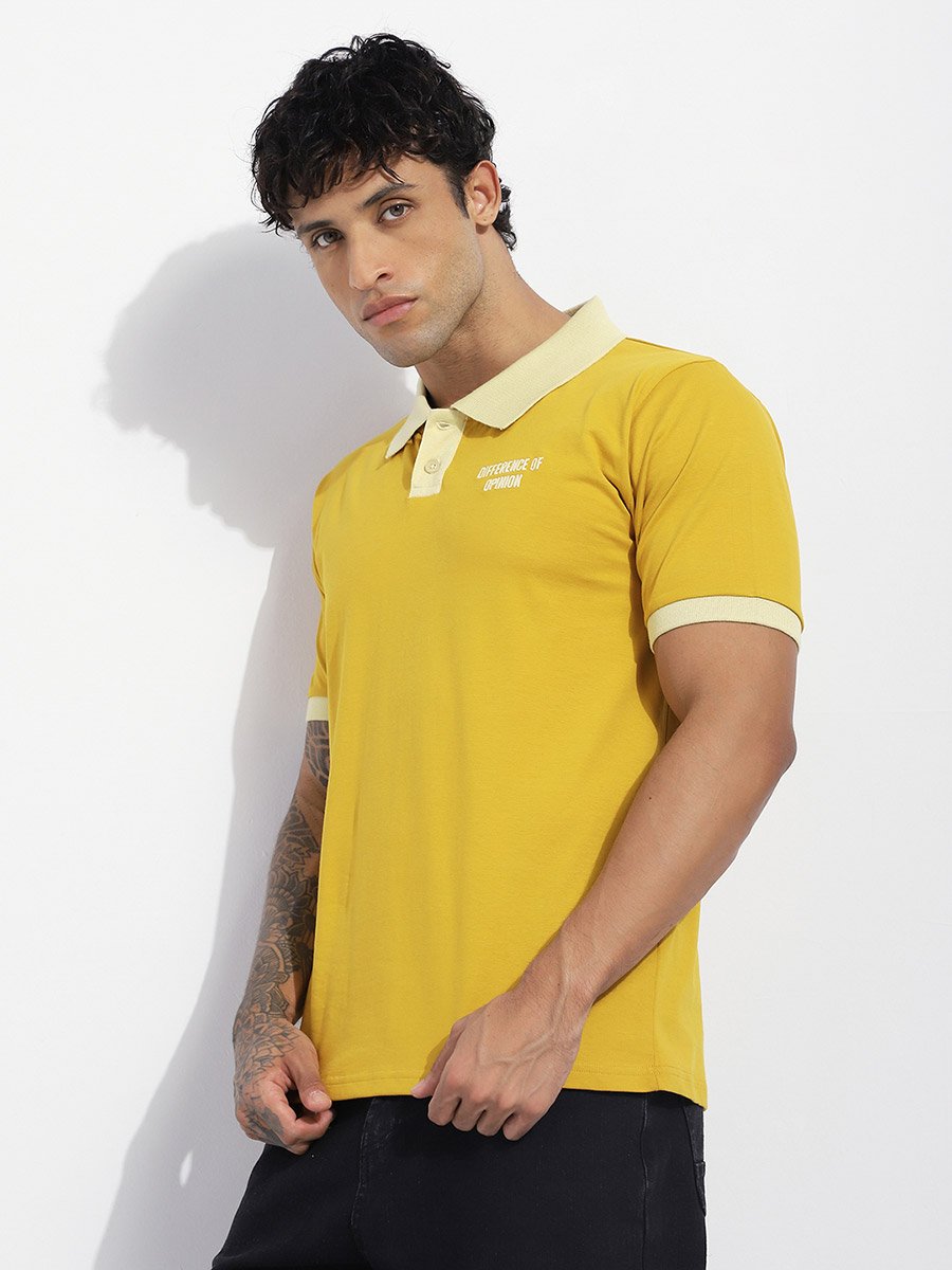 Men Relaxed Fit Open Collar Embroidered Polo