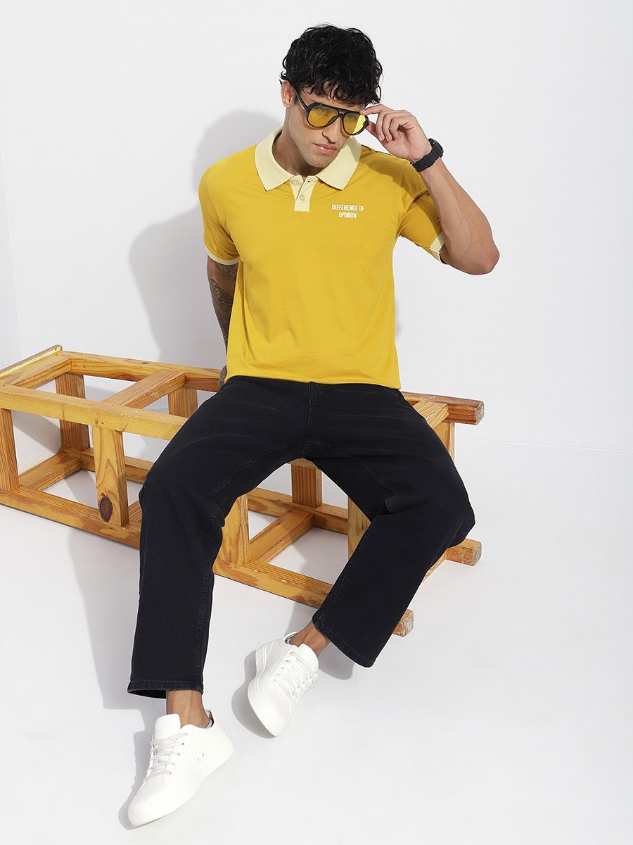 Men Relaxed Fit Open Collar Embroidered Polo