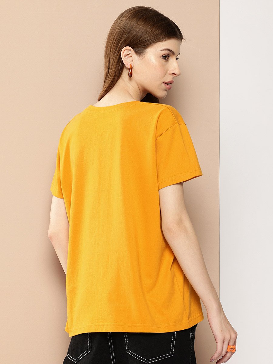 Women Yellow Boxy Fit Graphic Printed T-Shirt