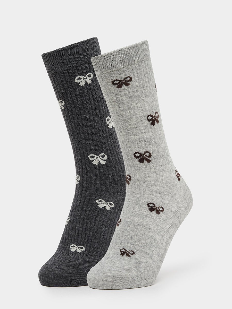 Pack of 2 - Ribbon Print Crew Socks