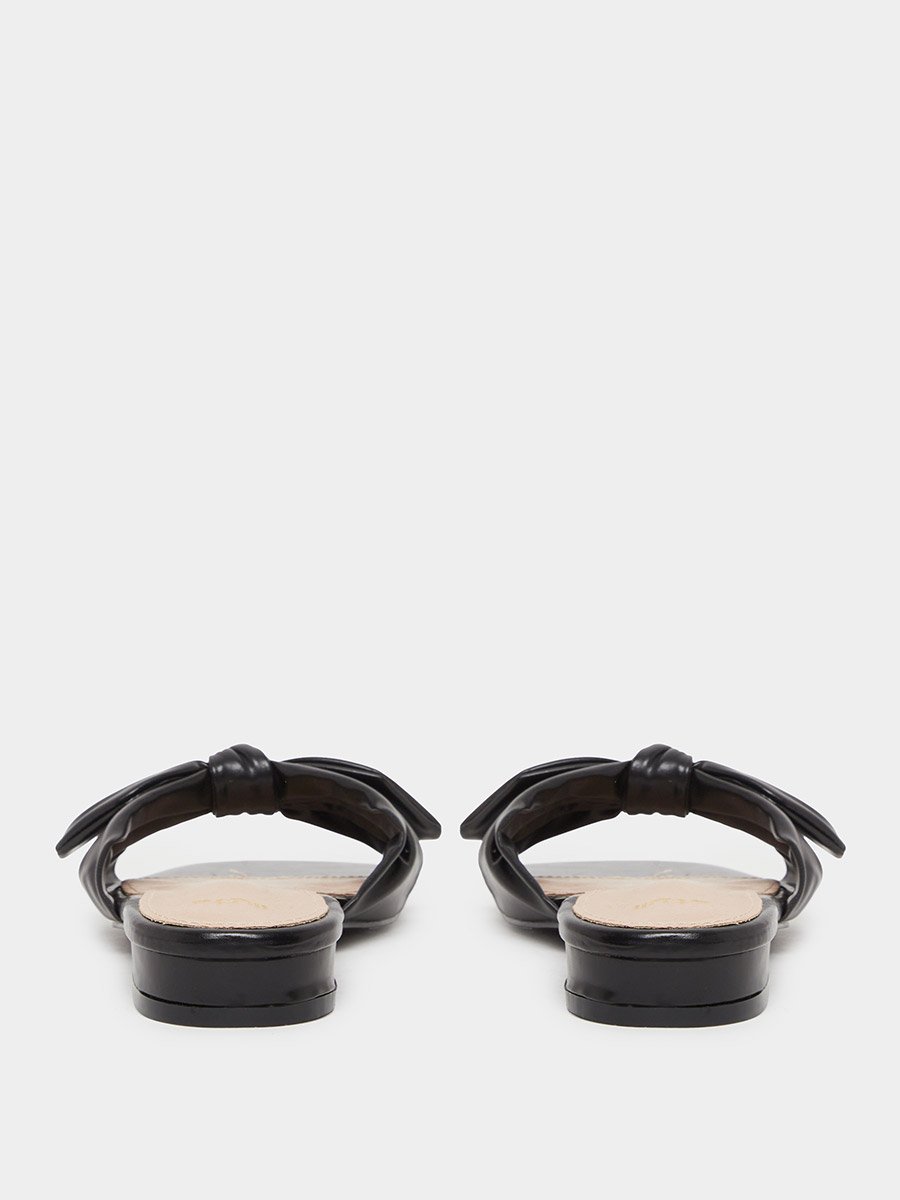 Women Black Bow Trim Flat Mules
