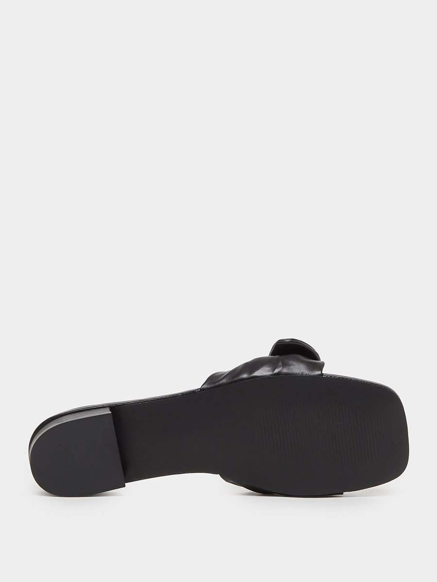Women Black Bow Trim Flat Mules