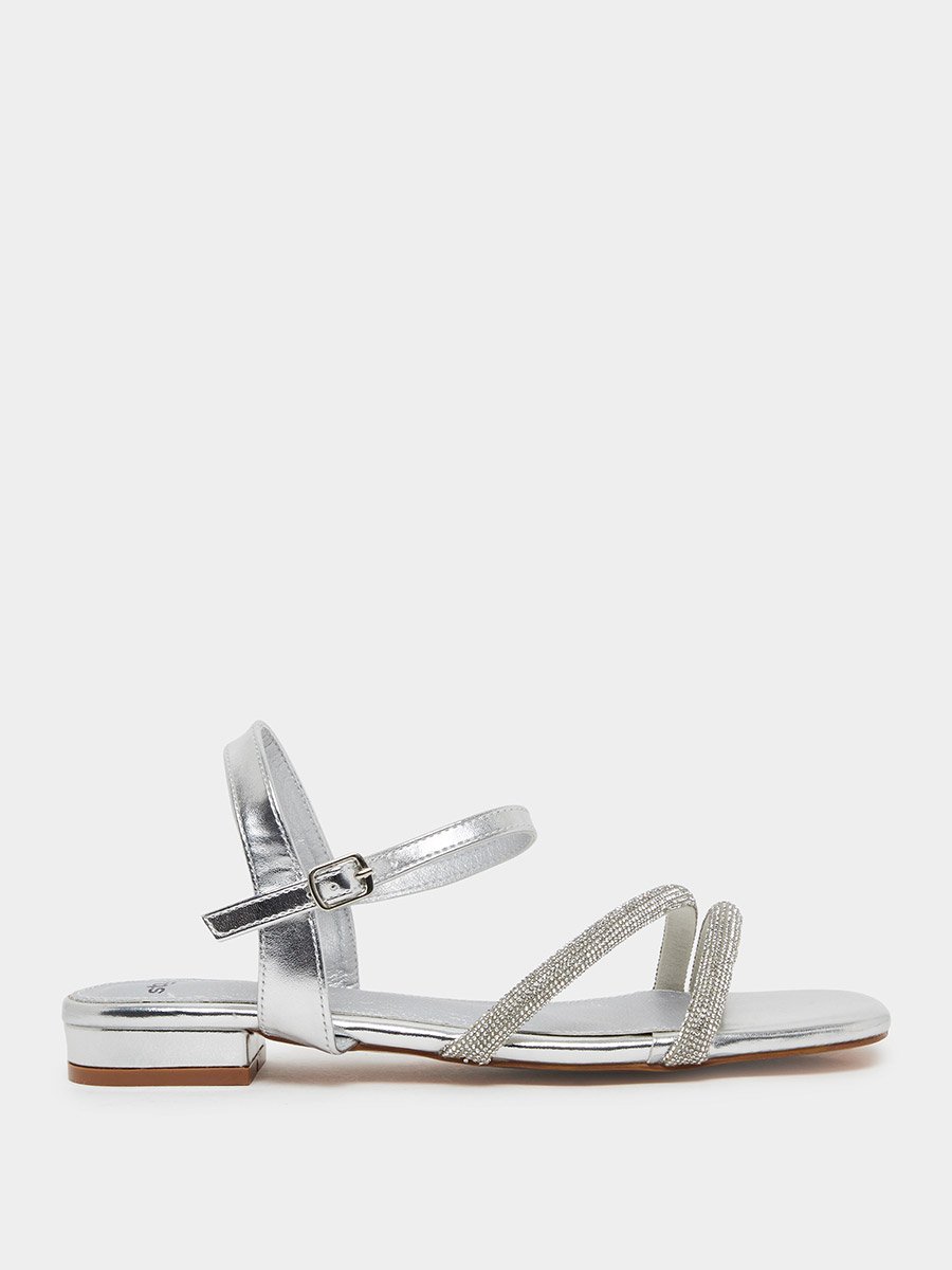 Silver Embellished Strappy Sandals
