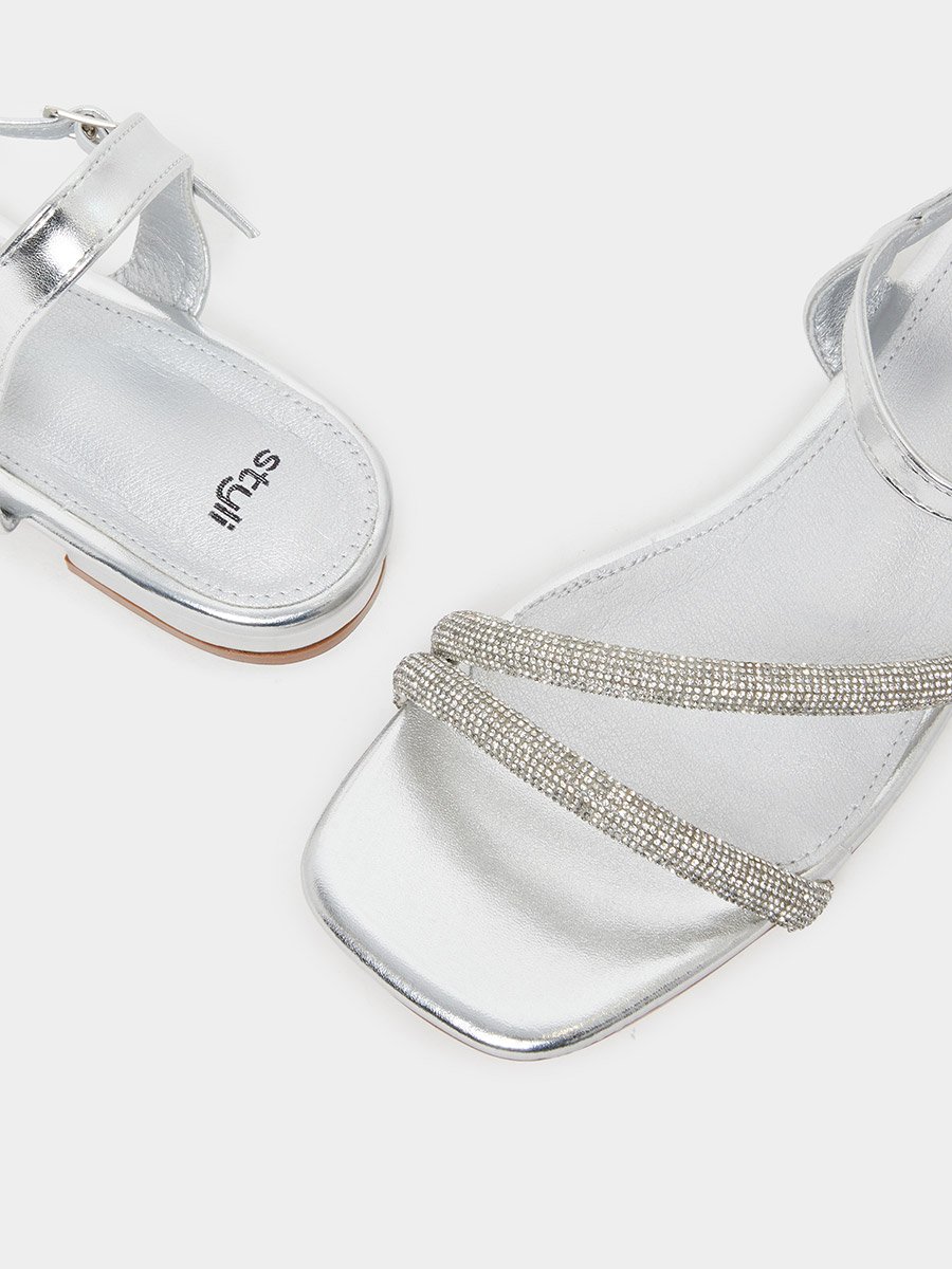 Silver Embellished Strappy Sandals