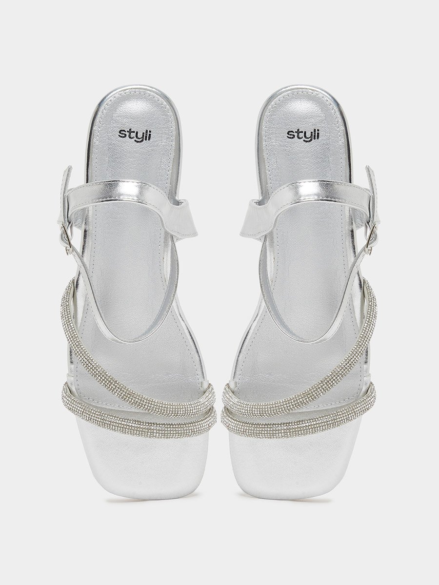 Silver Embellished Strappy Sandals
