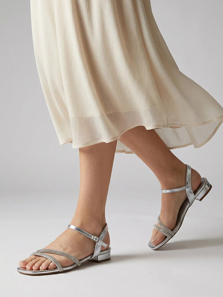Silver Embellished Strappy Sandals