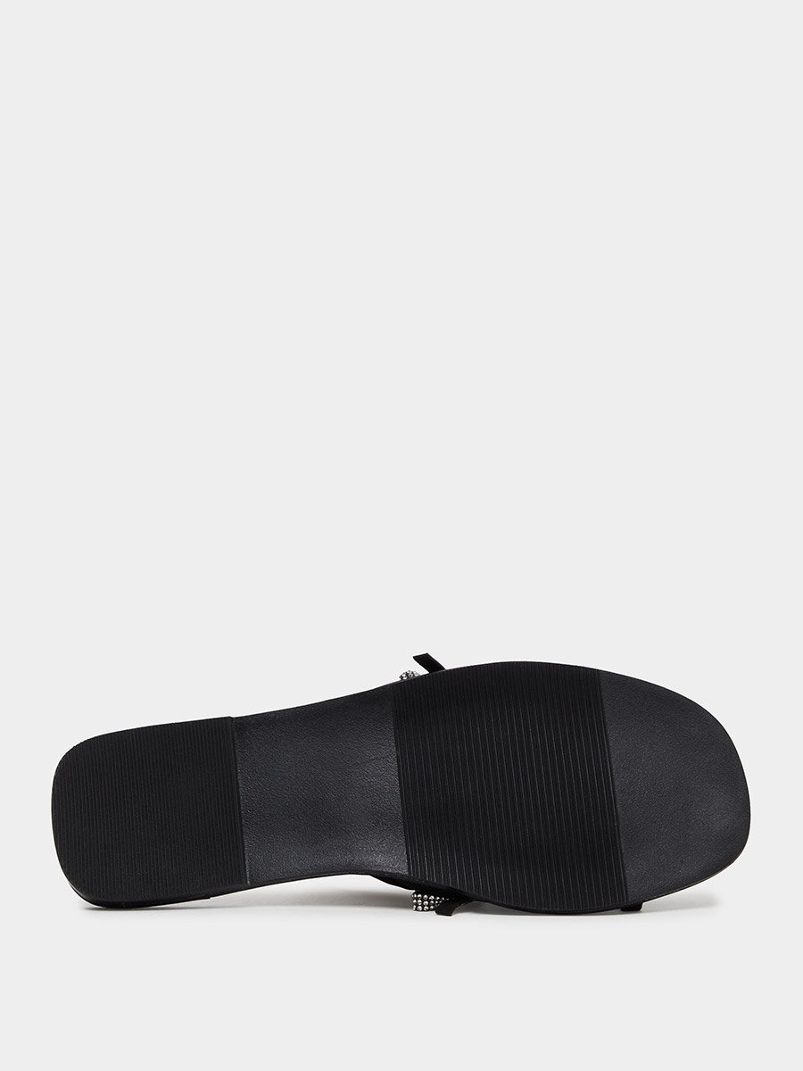 Black Embellished Bow Trim Mules