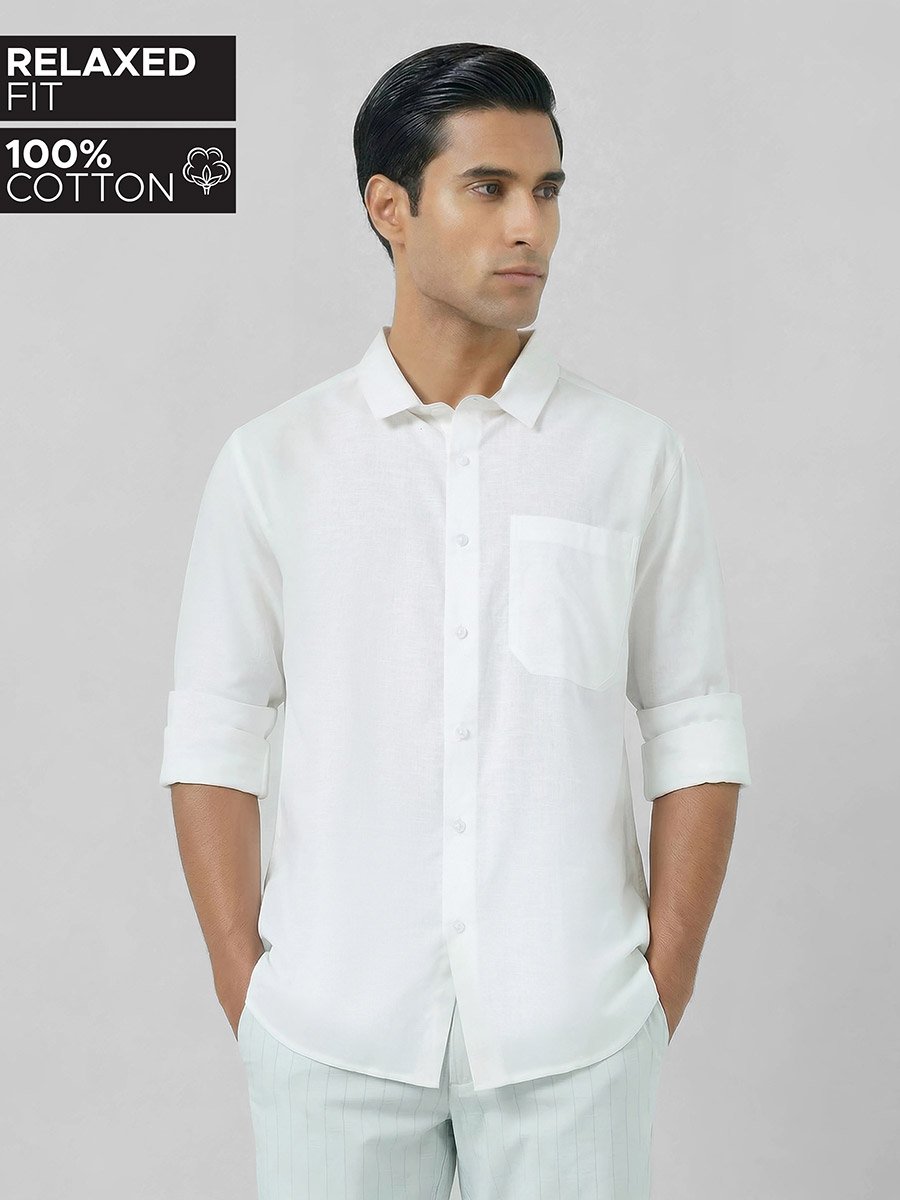 Men White Cotton Relaxed Fit Casual Shirt