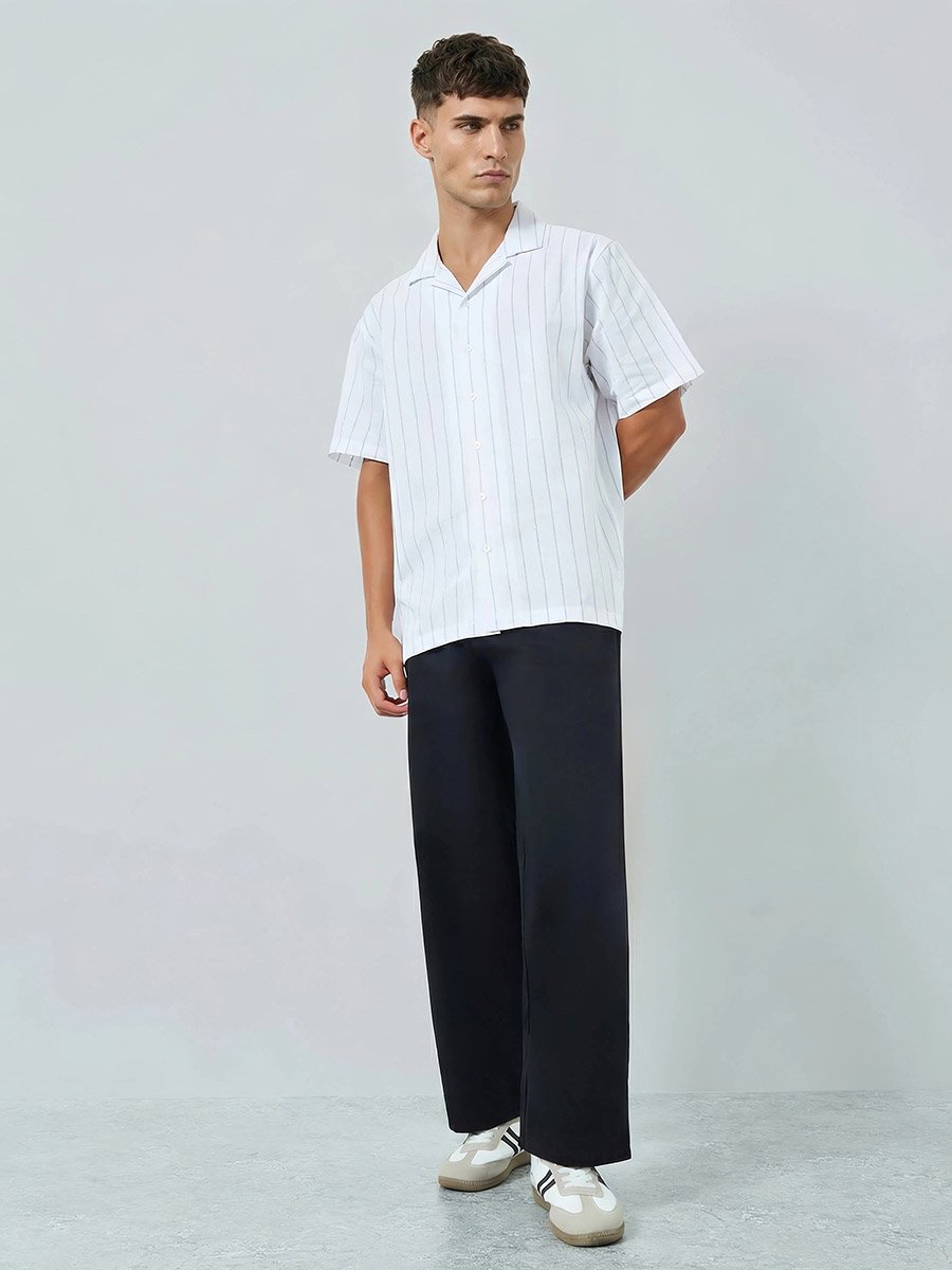 Men Striped Resort Collar Cotton Linen Shirt
