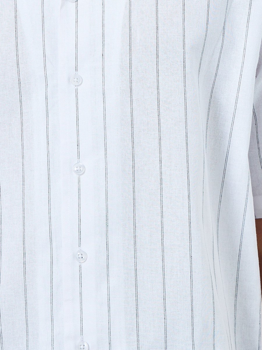 Men Striped Resort Collar Cotton Linen Shirt