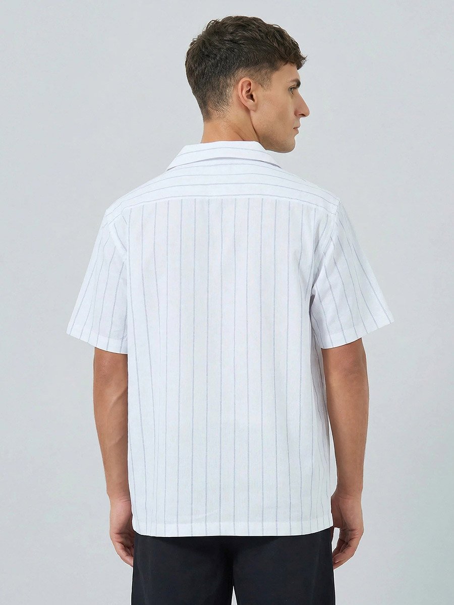 Men Striped Resort Collar Cotton Linen Shirt