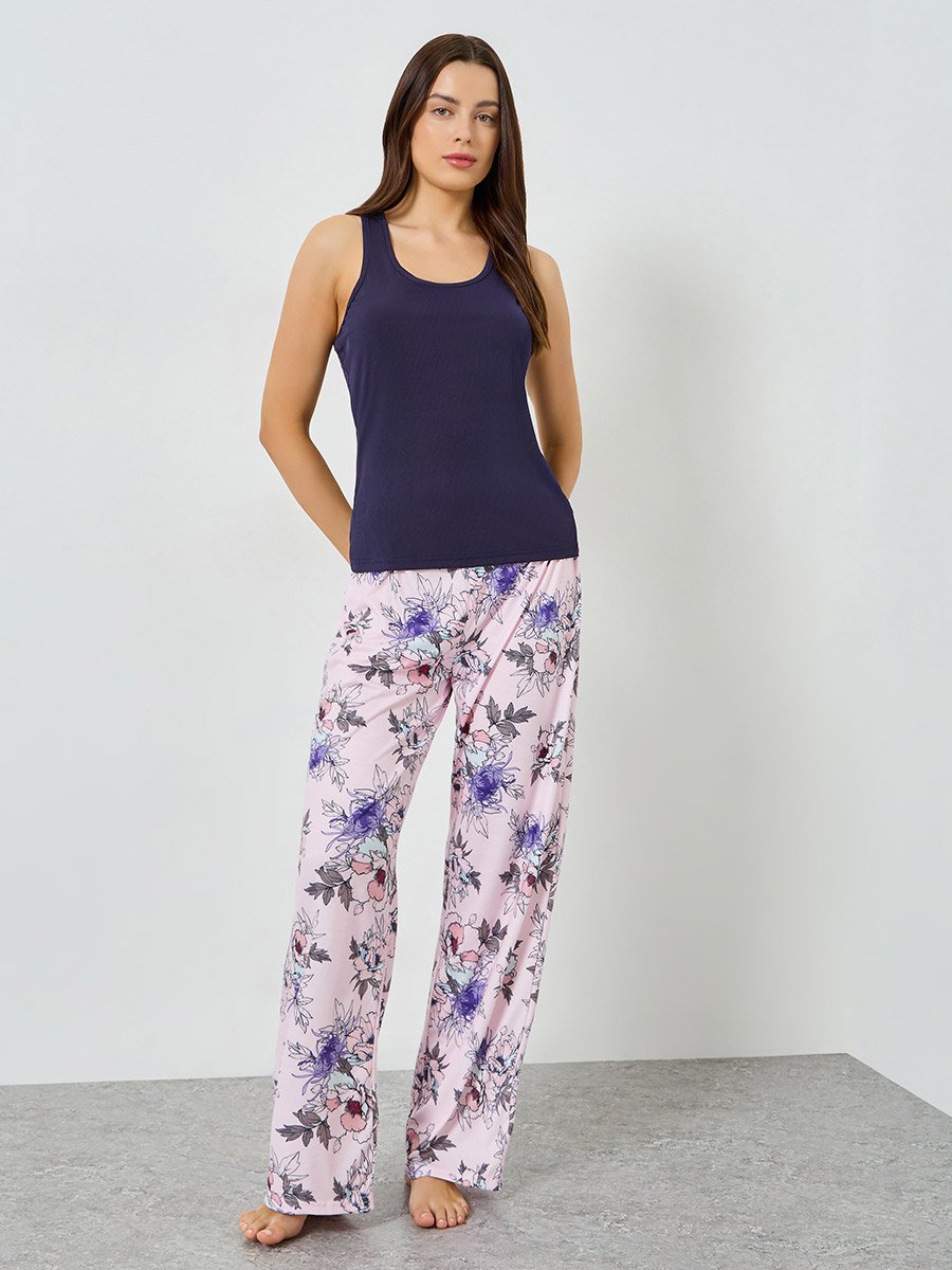Round Neck Tank and Sketchy Floral Pyjama Set