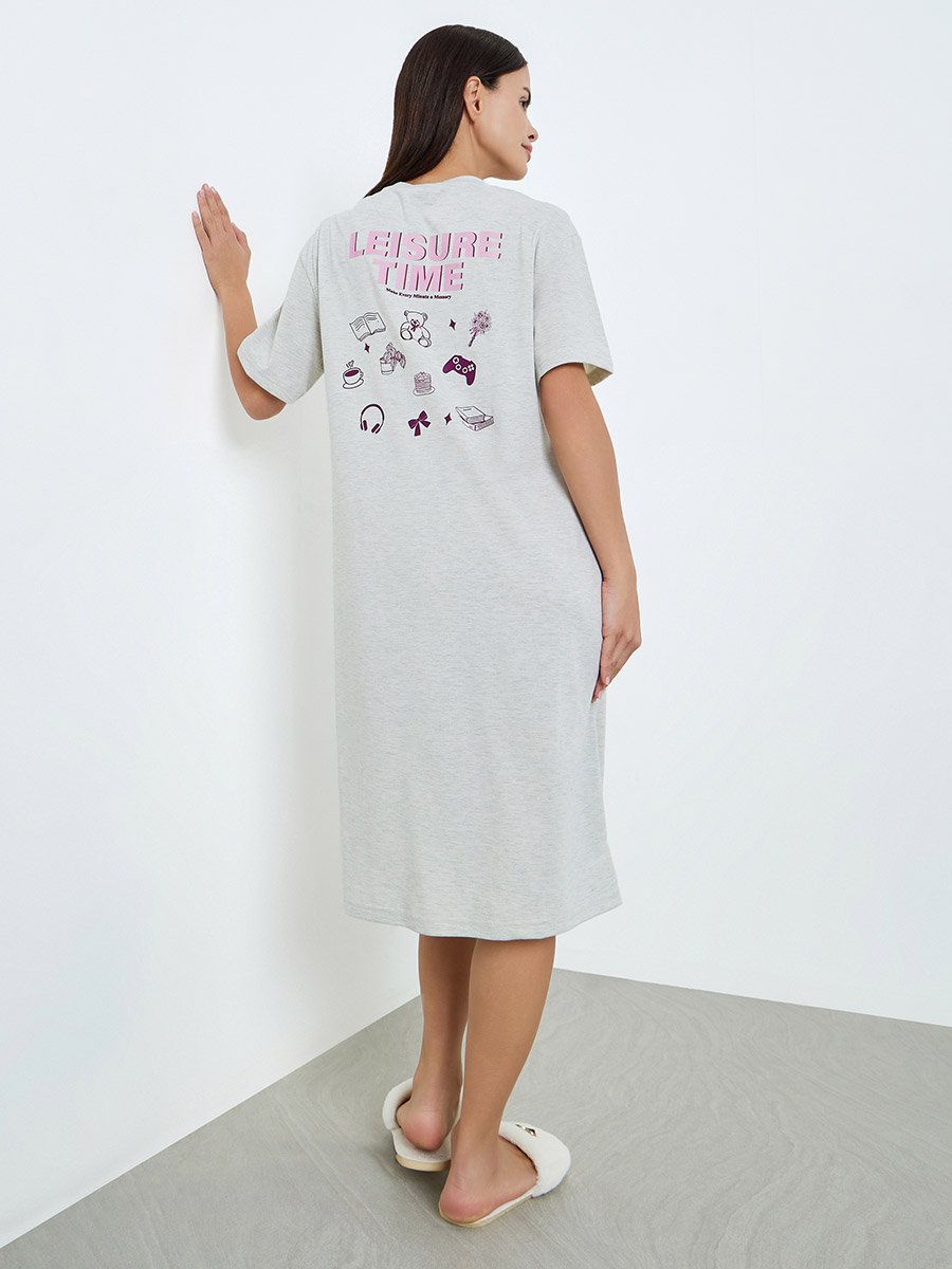 Women Grey Back Graphic Print Sleep T-Shirt