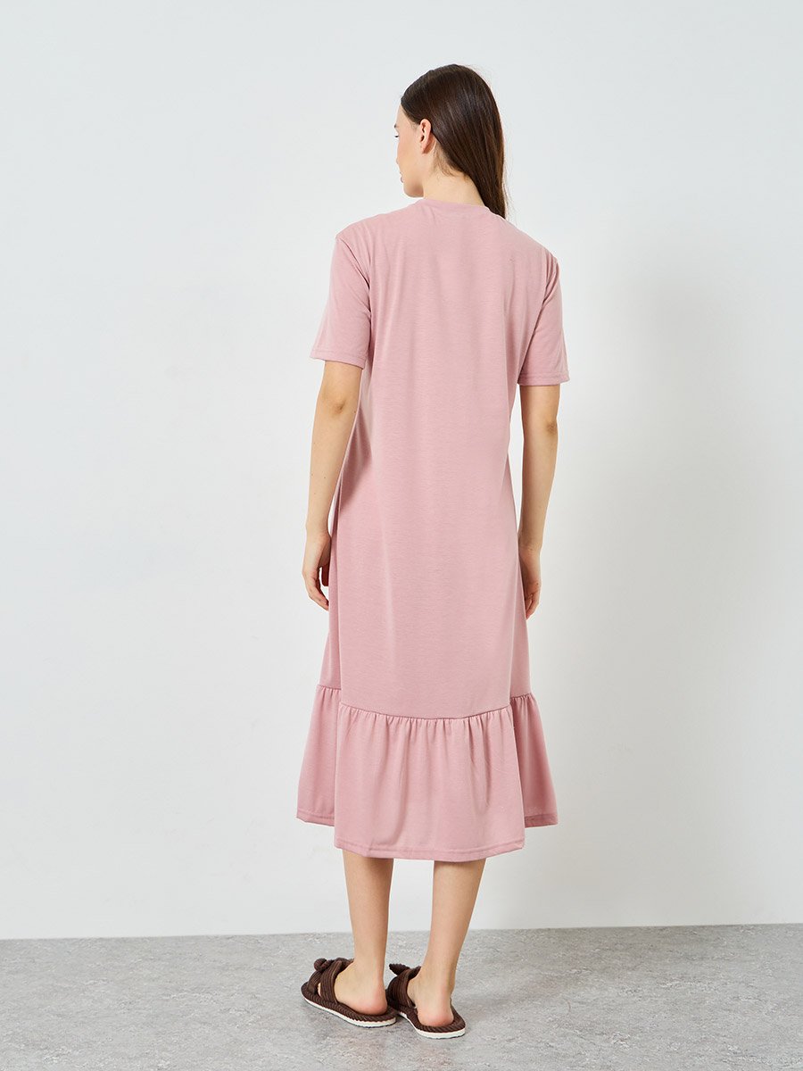 Women Happiness Slogan Wide Ruffle T-Shirt Dress