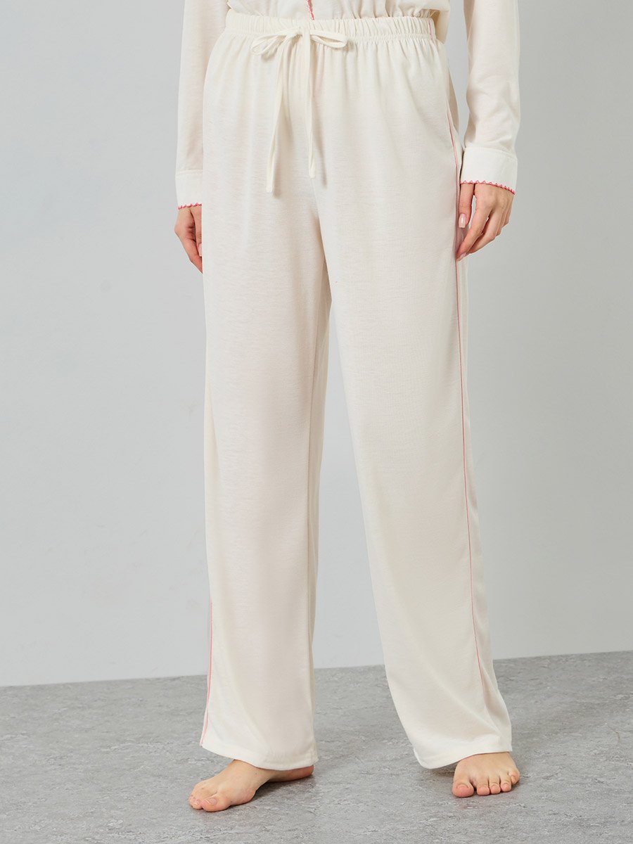 Women Heart Print Scallop Edge Detail Shirt and Pyjama