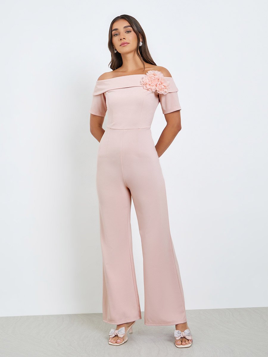 Women Off Shoulder Jumpsuit with Corsage Detail