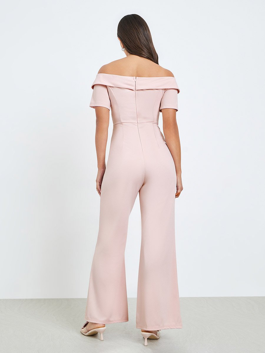 Women Off Shoulder Jumpsuit with Corsage Detail