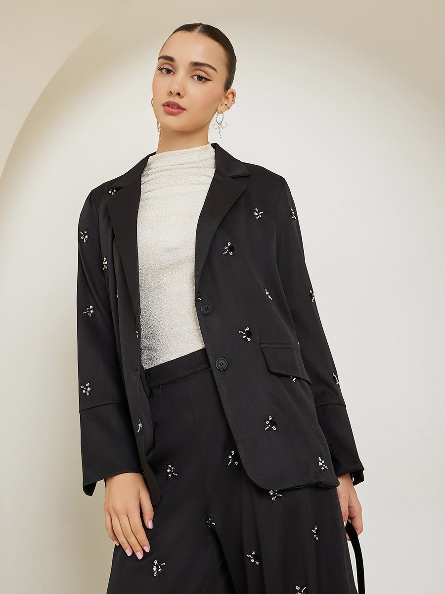 Black Embellished Regular Fit Blazer