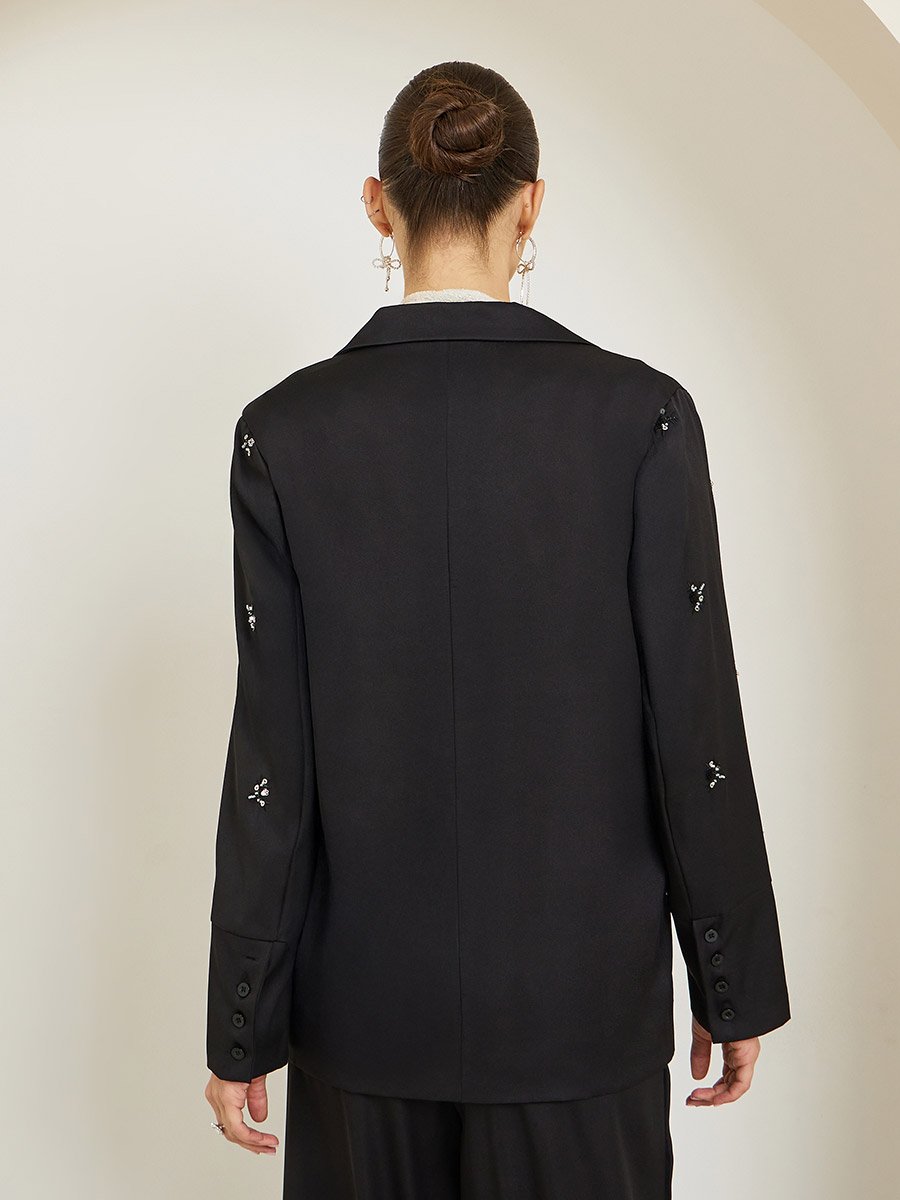 Black Embellished Regular Fit Blazer