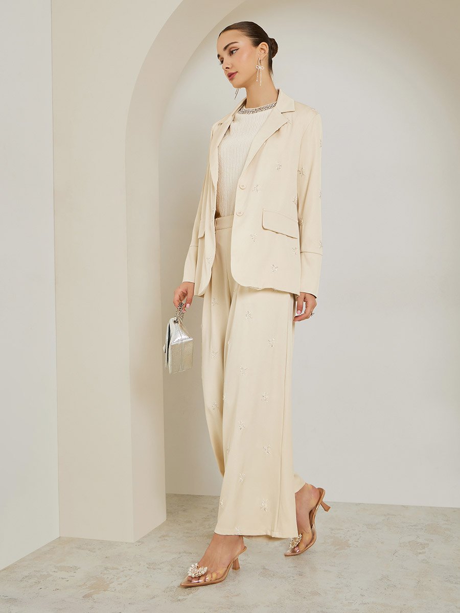 Off-White Embellished Wide Leg Pants