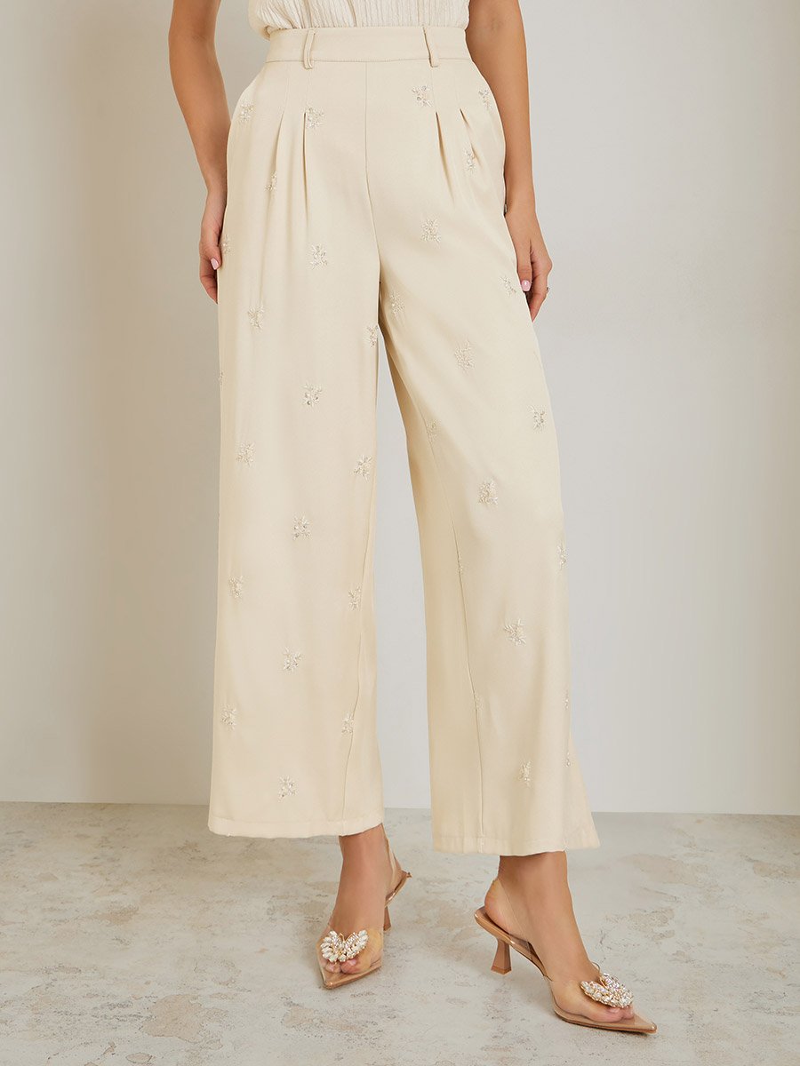 Off-White Embellished Wide Leg Pants