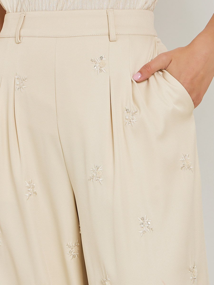 Off-White Embellished Wide Leg Pants