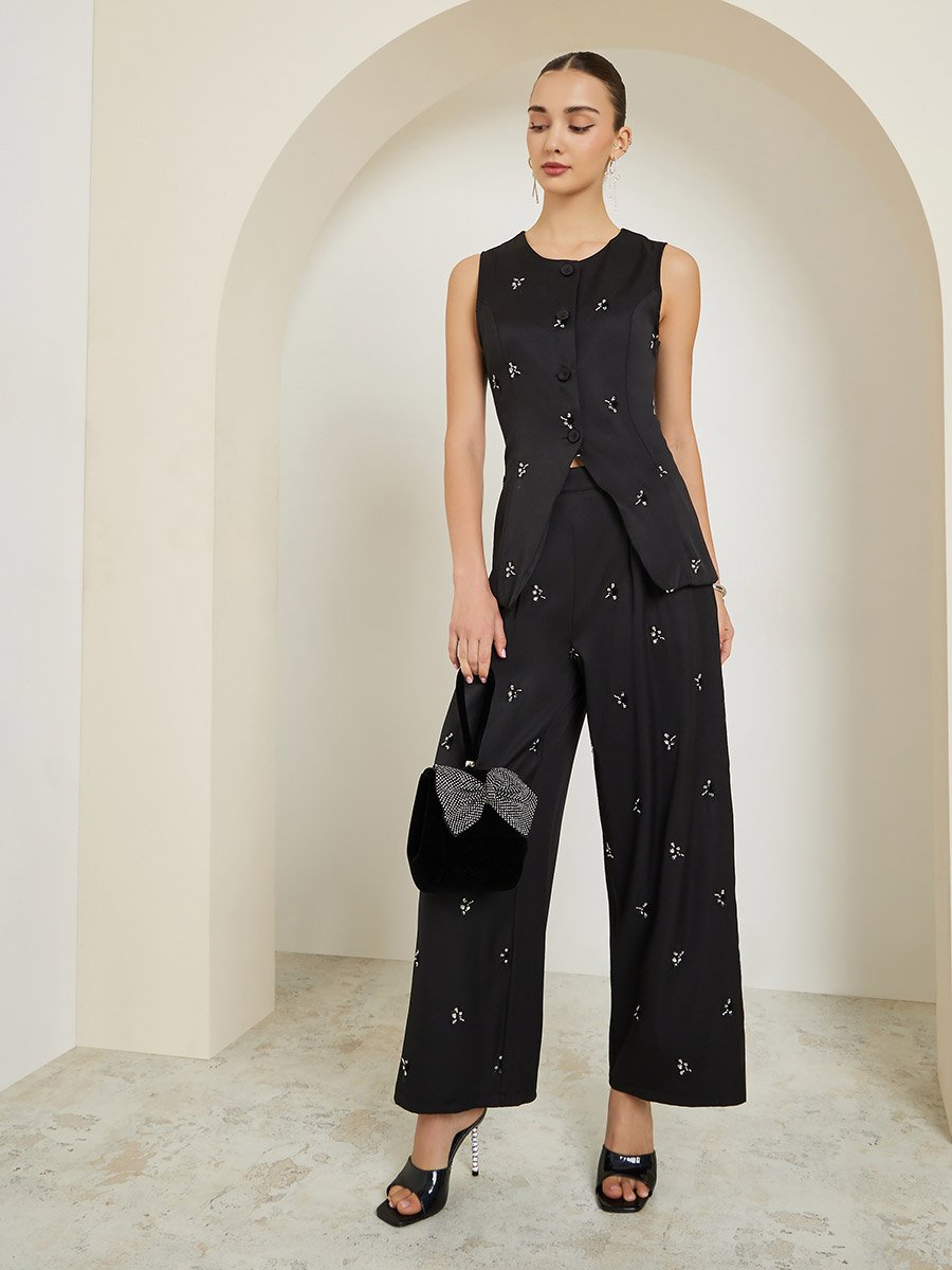 Black Embellished Sleeveless Waistcoat