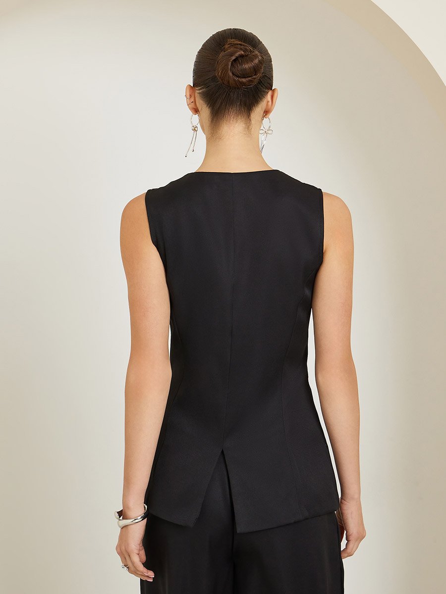 Black Embellished Sleeveless Waistcoat