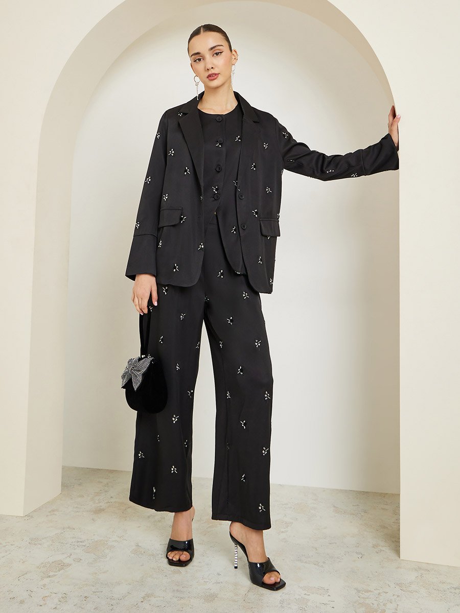 Black Embellished Sleeveless Waistcoat