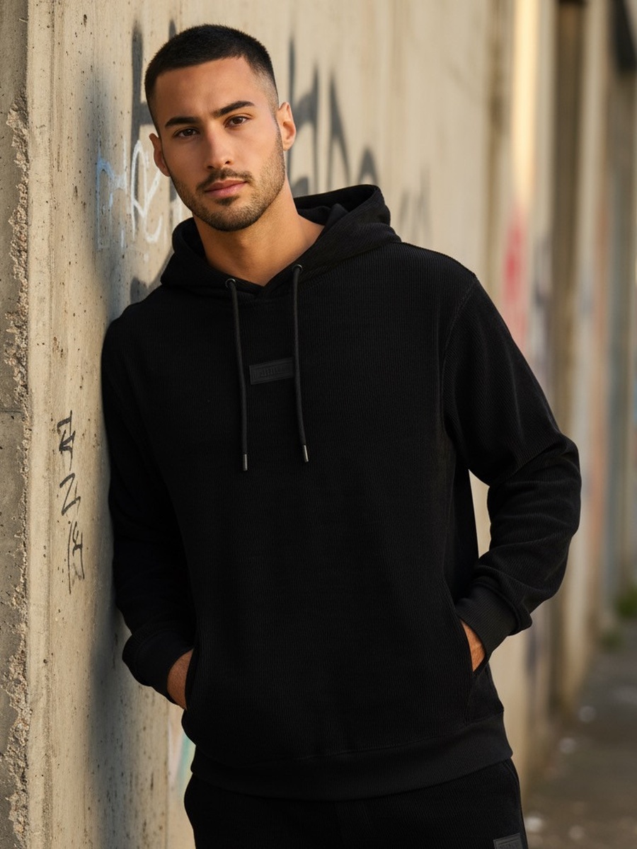 Textured Corduroy Hooded Sweatshirt