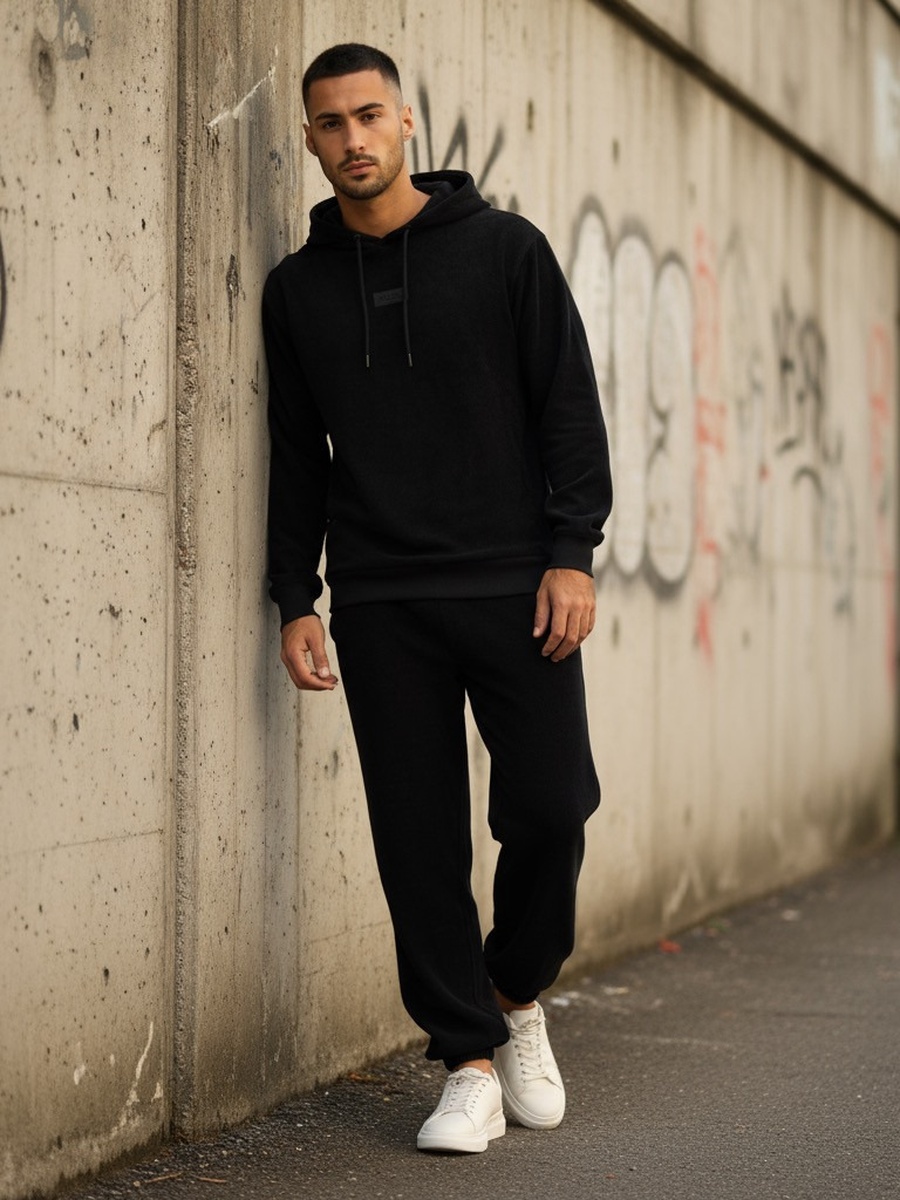 Textured Corduroy Hooded Sweatshirt