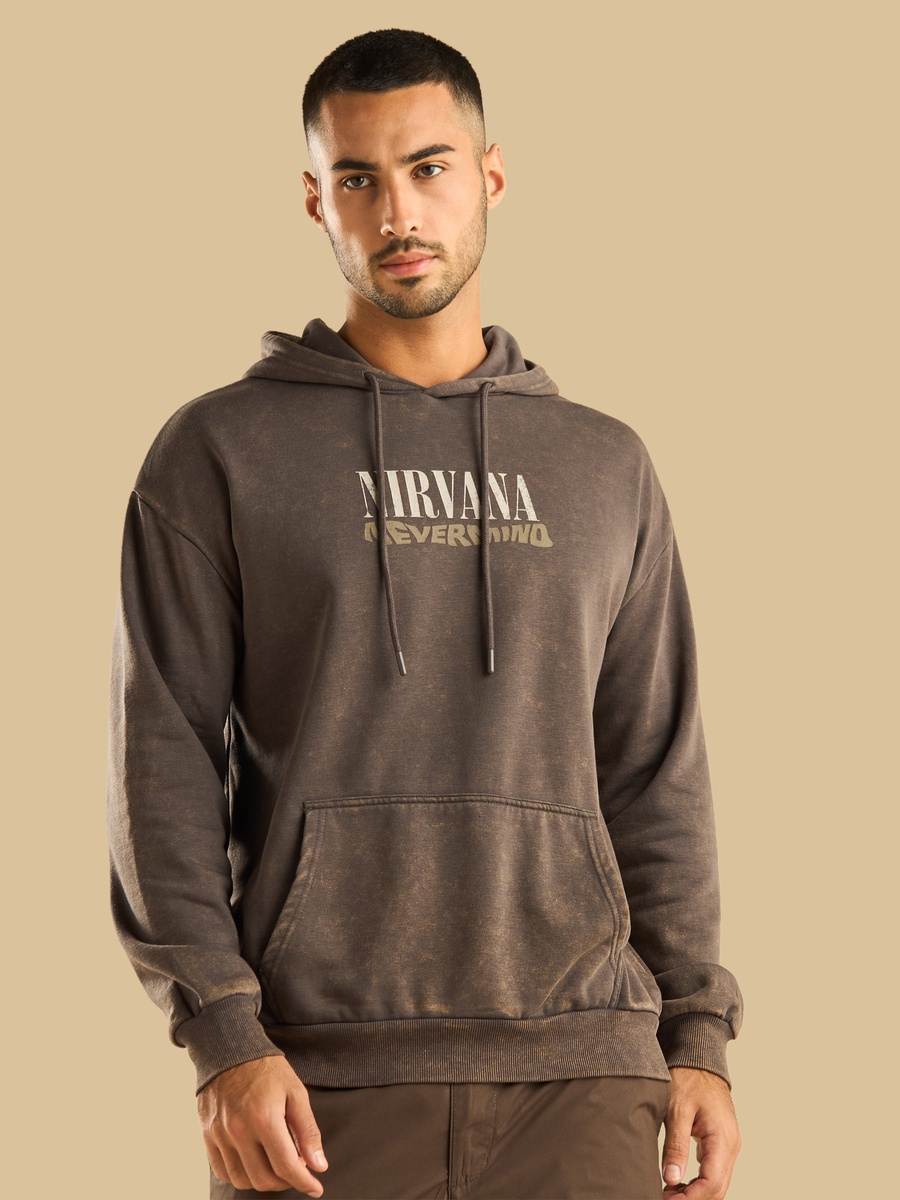 Nirvana Print Oversized Hooded Sweatshirt