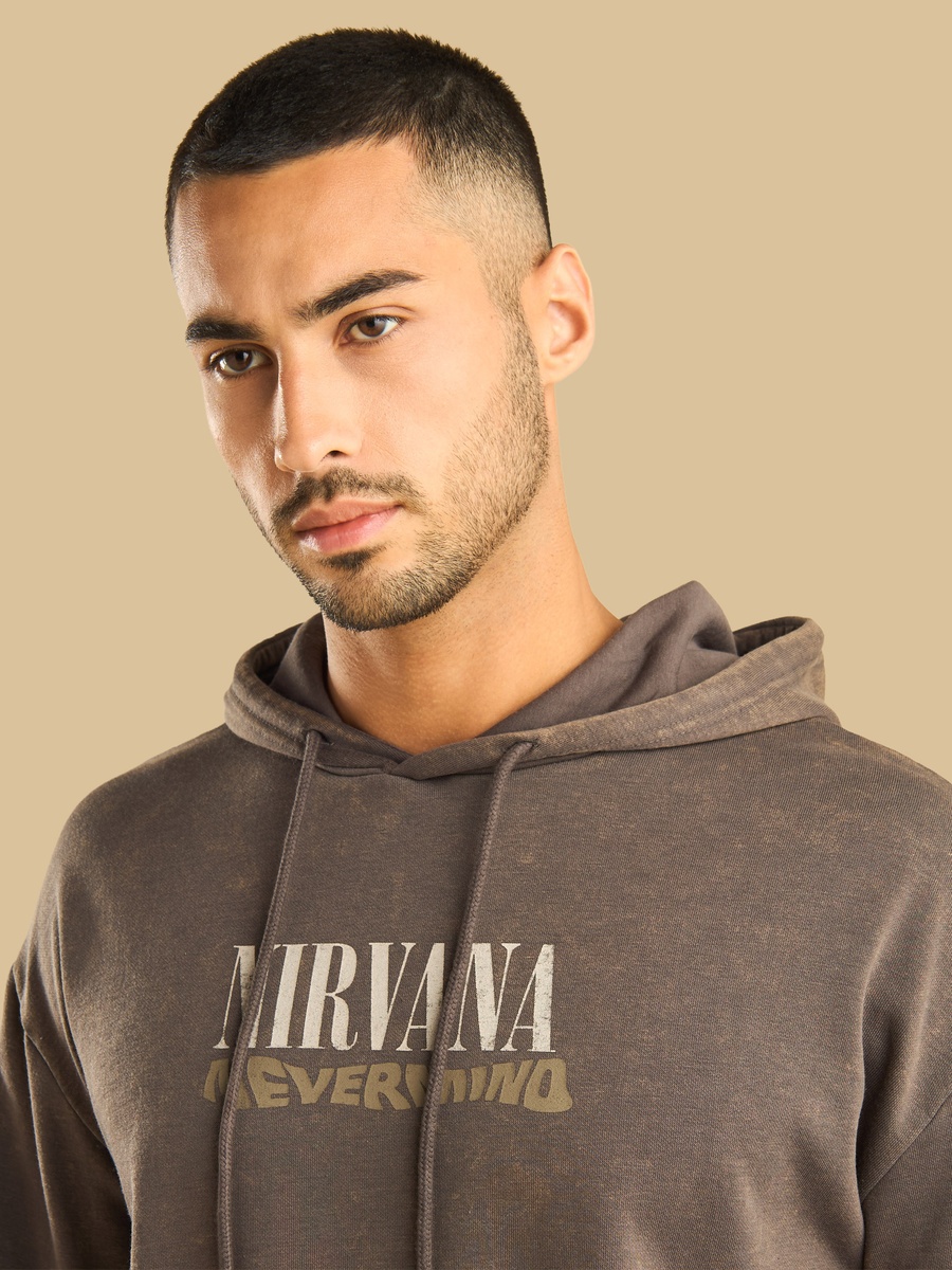 Nirvana Print Oversized Hooded Sweatshirt