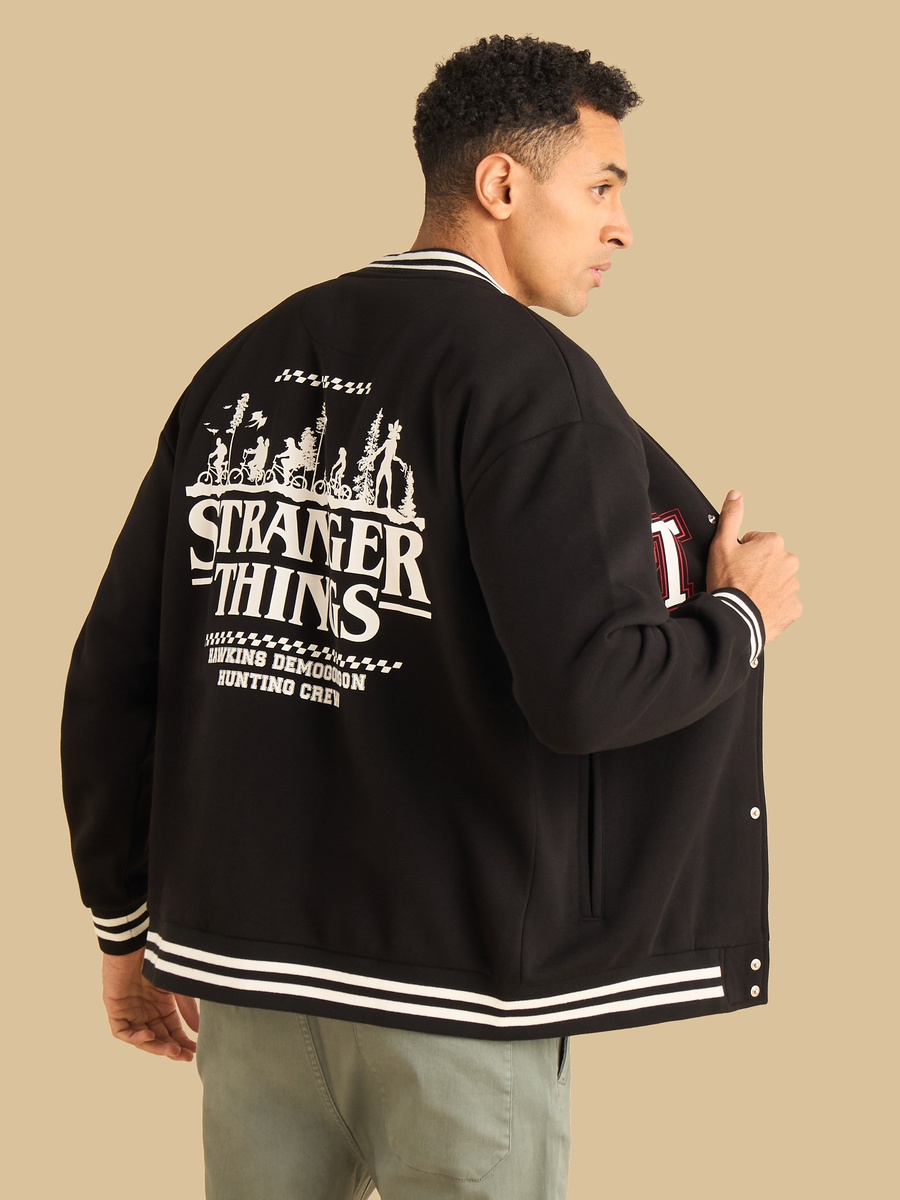 Stranger Things Print Oversized Bomber Jacket